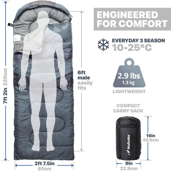 MalloMe Sleeping Bags for Adults & Kids Sleeping Bag 3-4 Season - Ultralight Backpacking Sleeping Bag Cold Weather & Warm, Lightweight Compact, Single Adult Girls Boys Winter Sleep Camping Accessories
