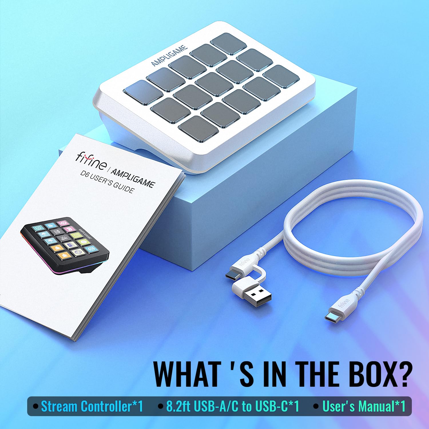 FIFINE Streaming Controller with 15 Customizable Keys for Live Stream, Gaming and Podcast, Macro Keyboard Compatible with Twitch/OBS/YouTube/Streamlabs Etc, White Keypad for Mac and PC - D6W