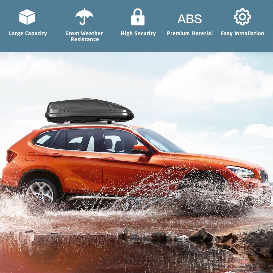 COSTWAY Car Roof Box, 400L Capacity Hard Roof Cargo Carrier with Security Keys & Dual Side Opening, Waterproof Rooftop Luggage Storage Box for Car, SUV, Van, Fits Most Cars (Black)