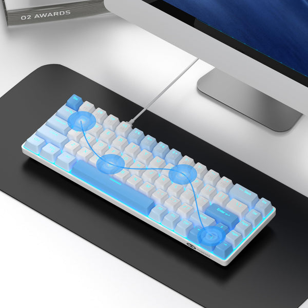 MageGee Portable 60% Gaming Mechanical Keyboard, Minimalist MK-Box Ice Blue Backlit Compact 68 Keys Wired Office Keyboard with Red Switch for Windows Laptop PC Mac Convenient(Gray & White)