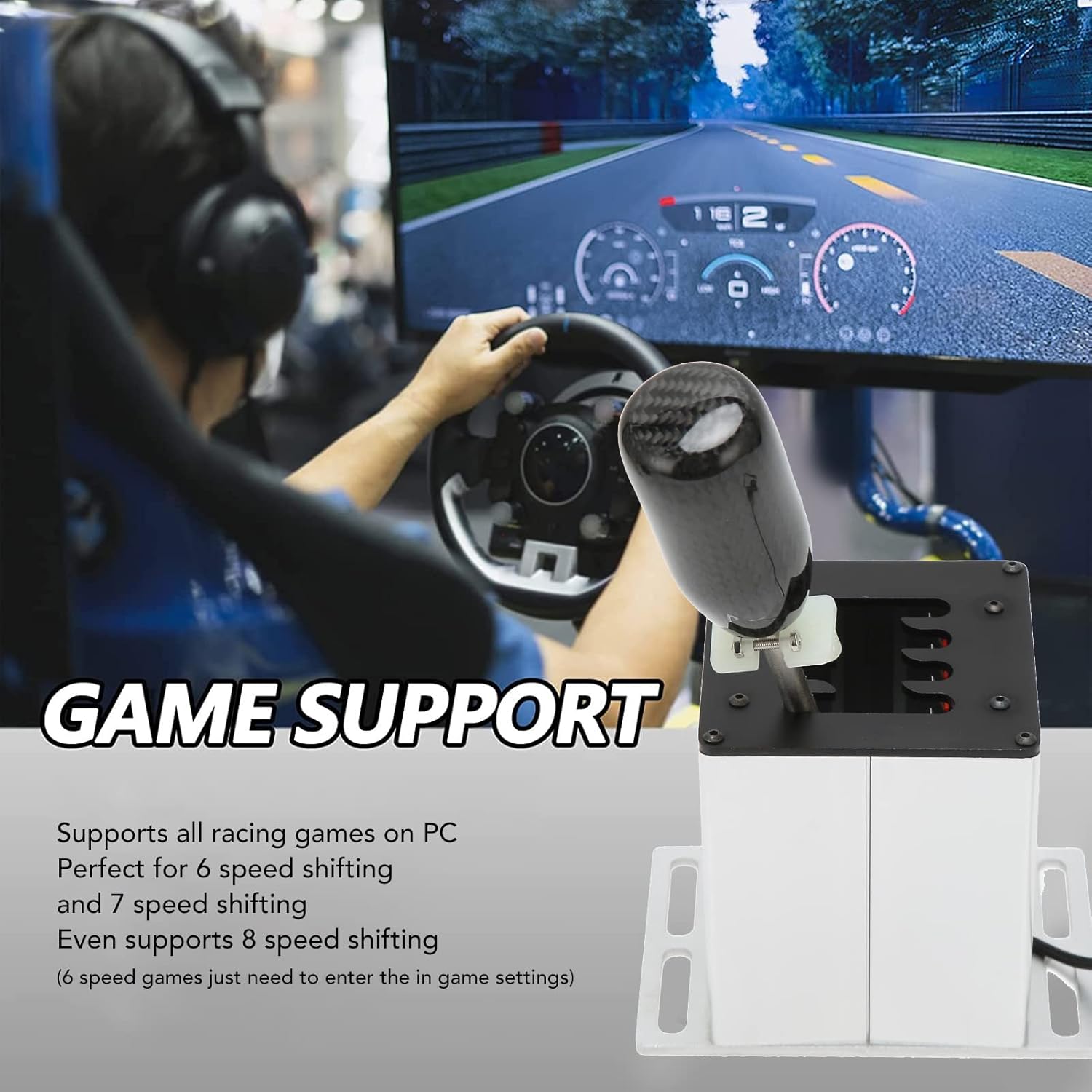 Simulator Shifter for ATS ETS Dust WRC Sim Racing Games, 7 Plus R Racing Game H Shifter with Carbon Fiber Grip, USB Shifter for Logitech G29 G27 G25 G920 T300RS GT