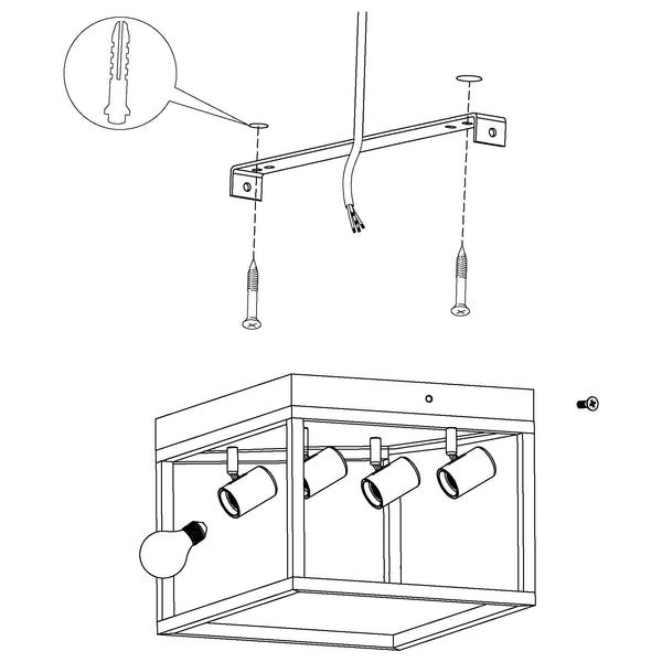 Eglo Silentina 4 Flush Ceiling Light, 4-Flame Industrial Design Living Room, Kitchen or Hallway Lamp, Black Steel Wall Lighting, E27 Socket