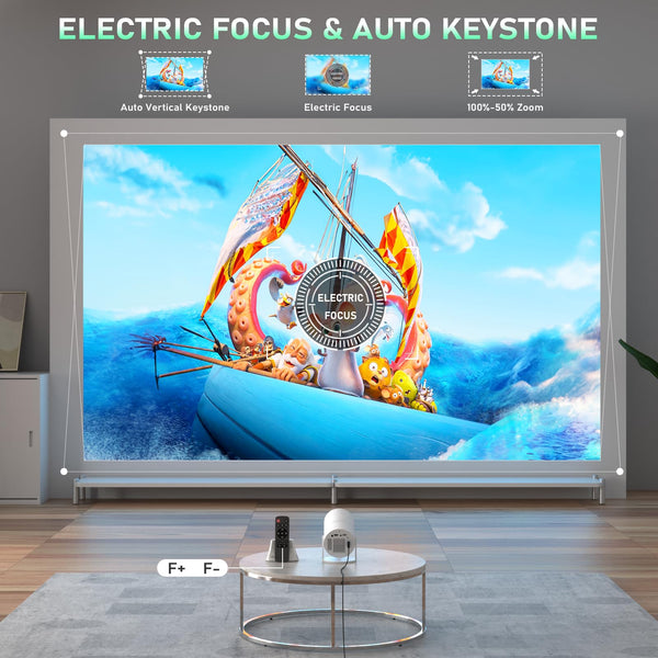 [Official Netflix Certified & Auto Focus] Smart Projector 4K Support, XuanPad Mini Projector for Bedroom, 800 ANSI, Auto Keystone, 3D Stereo Sound WiFi Bluetooth Projector with 360°Adjustable Stand