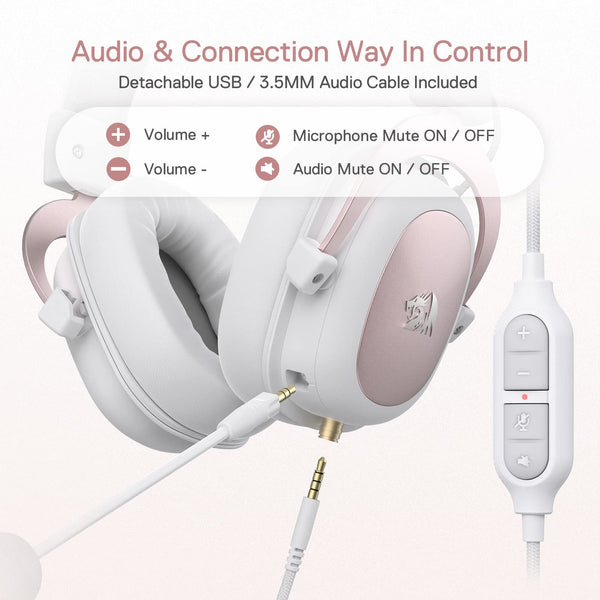 Redragon H510 Zeus Wired Gaming Headset - 7.1 Surround Sound - Memory Foam Ear Pads - 53MM Drivers - Detachable Microphone - Multi Platform Headphone - Works with PC/PS4 & Xbox One, Nintendo Switch