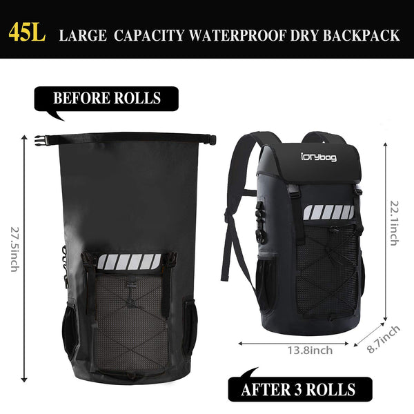 IDRYBAG Waterproof Backpack for Men 25L/45L, Dry Bags Waterproof Bag Kayak, Waterproof Dry Bag Backpack Hiking