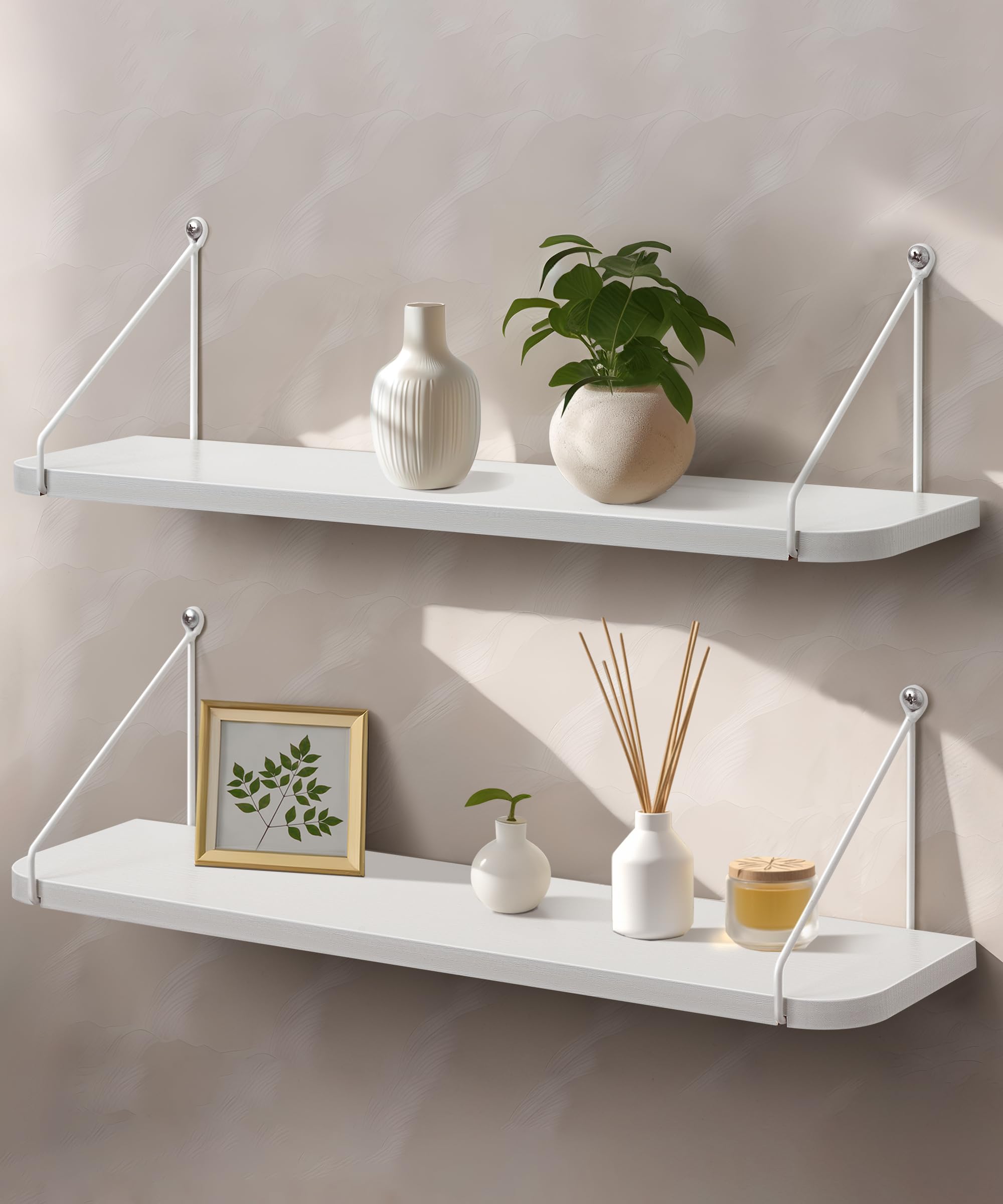 Afuly White Floating Shelves 24 Inch for Bathroom Bedroom Kitchen Storage Organiser Modern Decorations Accessories Display for Living Room Office Home