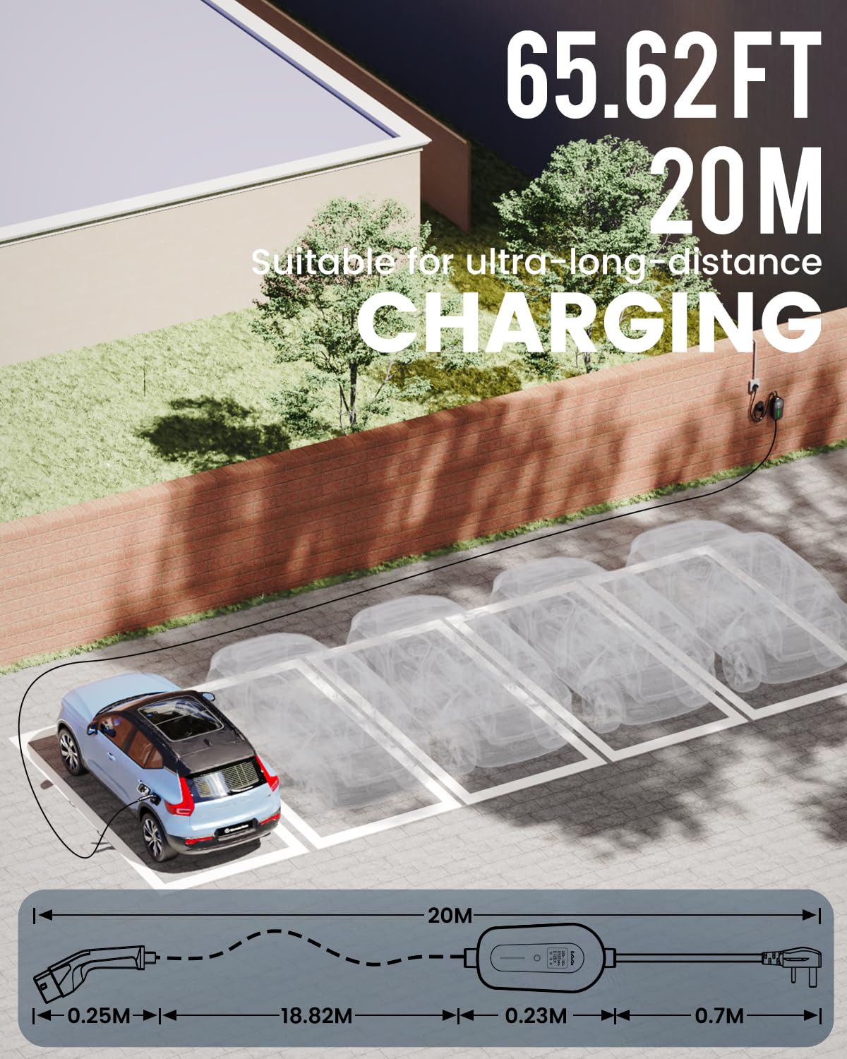 EV Charger Cable Type 2 to 3 Pin Plug 20Ft/6.1M Electric Car Charger 3kW, [6/8/10/13A] Type 2 Charging Cable 3 Pin EV Charger IP65 Advanced Protection Suitable for EVs & PHEVs