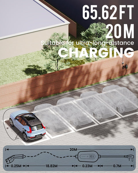 EV Charger Cable Type 2 to 3 Pin Plug 20Ft/6.1M Electric Car Charger 3kW, [6/8/10/13A] Type 2 Charging Cable 3 Pin EV Charger IP65 Advanced Protection Suitable for EVs & PHEVs