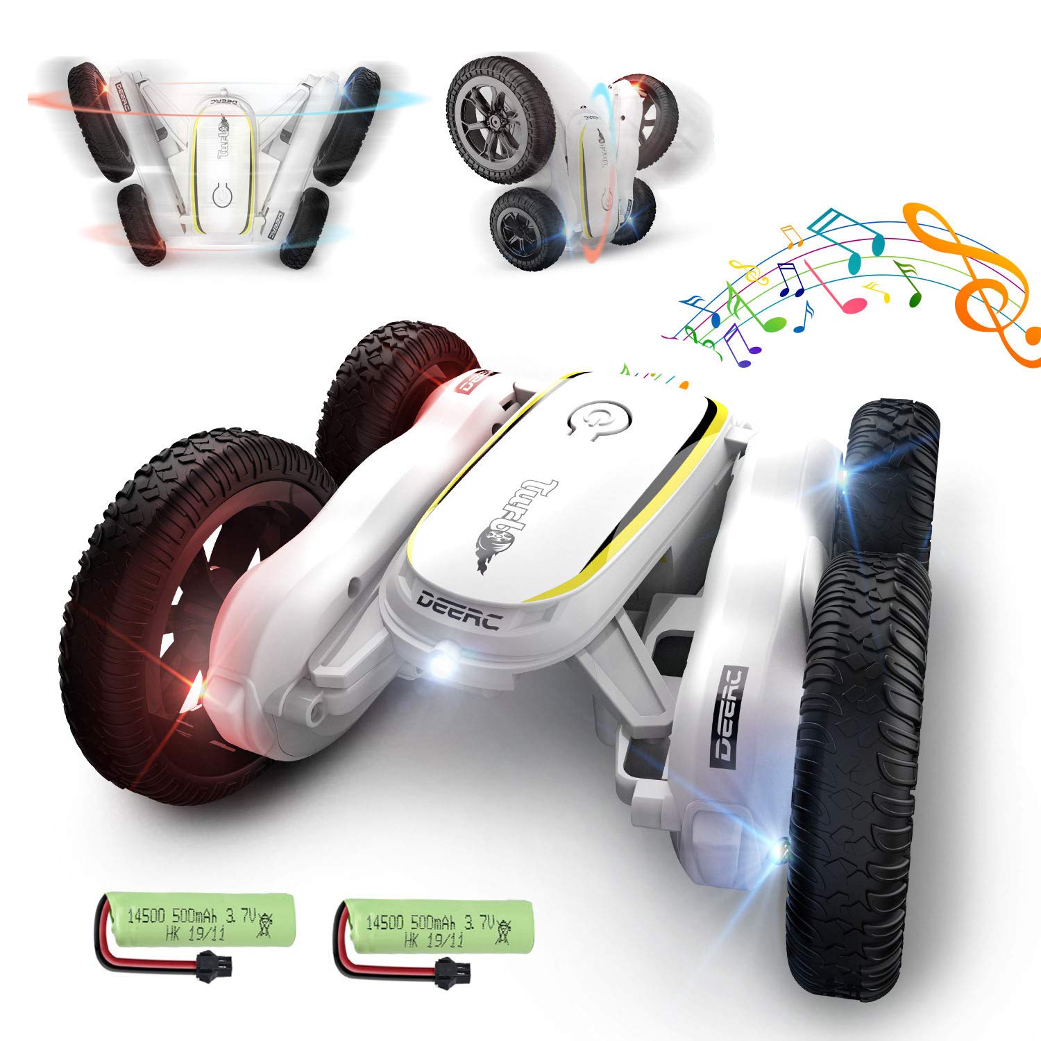 DEERC RC Cars Remote Control Car 1:14 Off Road Monster Truck,Metal Shell 4WD Dual Motors LED Headlight Rock Crawler,2.4Ghz All Terrain Hobby Truck with 2 Batteries for 90 Min Play,Boy Adult Gifts