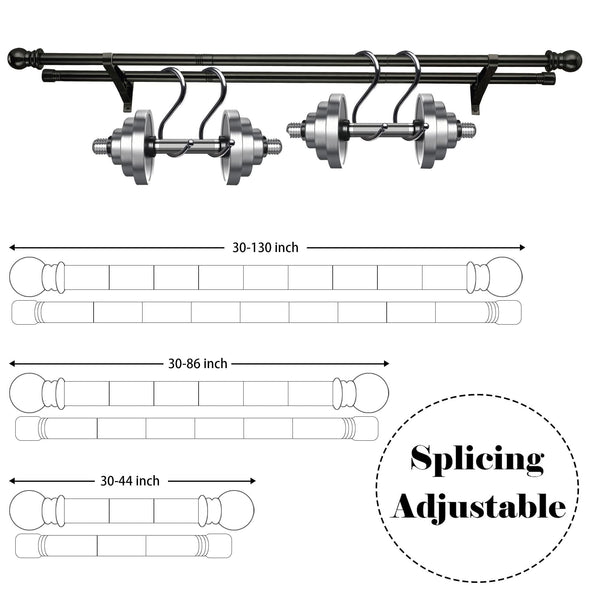 Harrms Double Curtain Pole for Eyelet Curtains - Black, Extendable Metal Rod 76-368cm - Room Darkening for Blackout and Voile Curtains