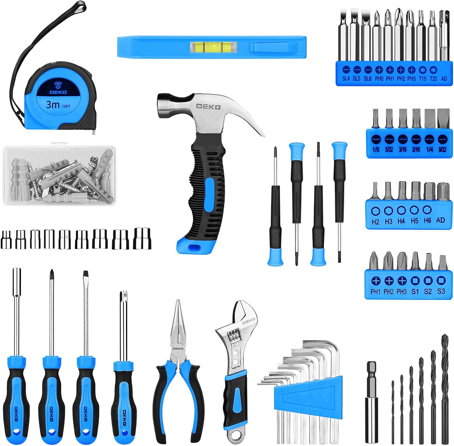 Tool Kit: DEKO Drill Set with Cordless Drill, Tool Kit Set Box, DIY Hand Tools for Men and Home, with 8V Electric Drills Blue,126 Pieces