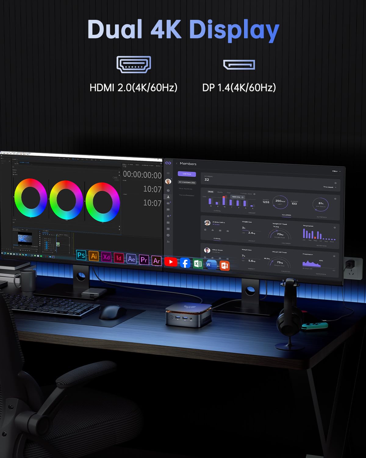 NiPoGi Essenx E1 Mini PC Ιntel Alder Lake-Ν95 (Up to 3.4GHz), Mini PC Windows 11 Pro 16GB RAM 512 GB M.2SSD, Mini Computer 4K@60Hz Dual Display/WiFi/BT, Mini Desktop PC for Business, Office