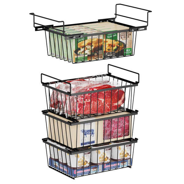 iSPECLE 4 Pack Freezer Organiser - 3 Pack Stackable Chest Freezer Baskets and 1 Pack Hanging Freezer Storage Baskets for 142L Chest Freezer Add Space