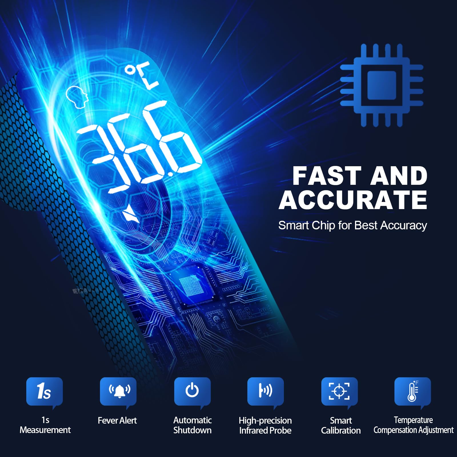 No-Touch Forehead Thermometer for Adults, Infrared Digital Thermometers for Kids, Touchless Baby Thermometer, Accurate Reading with LCD Display, Mute Mode, Memory Recall, Fever Alarm