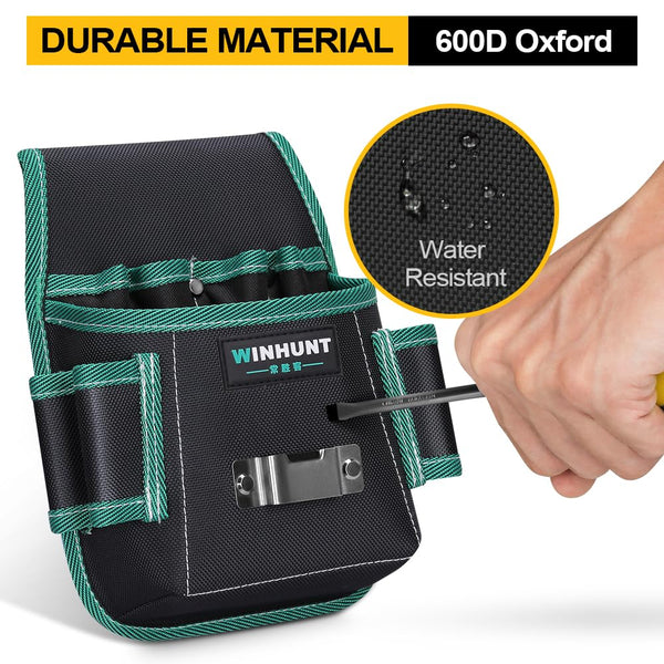 WINHUNT Tool Belt Pouch, Electrician Pouch 18 Pocket with Adjustable Nylon Belt 15x4x22cm Black (18 Pockets)