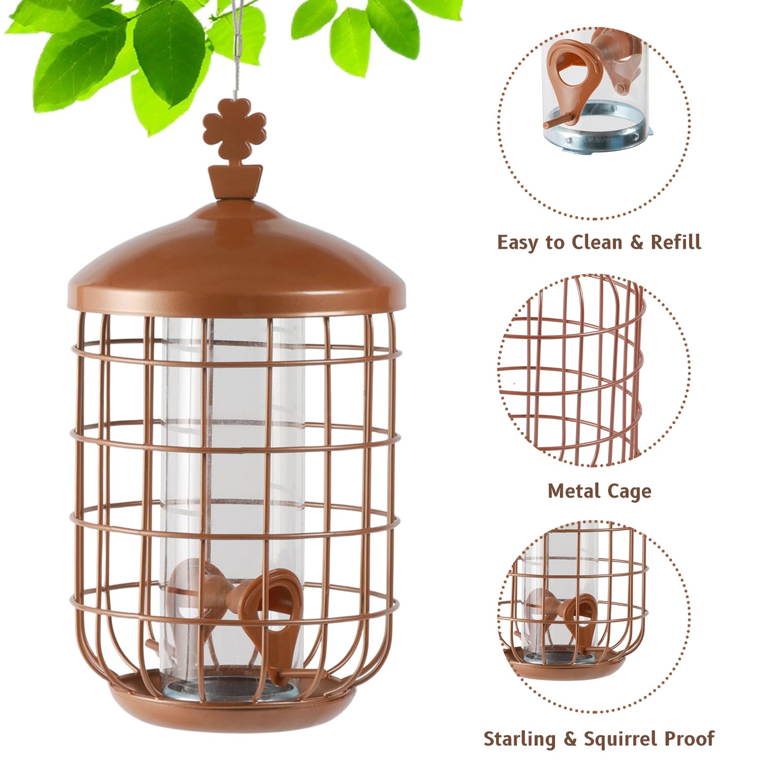 MIXXIDEA Metal Bird Feeders for Outdoors Hanging, Caged Tube Bird Feeder for Small Backyard Birds, Squirrel Proof Wild Bird Seed Feeders, Attracting Birds in Your Lawn, Garden,Green