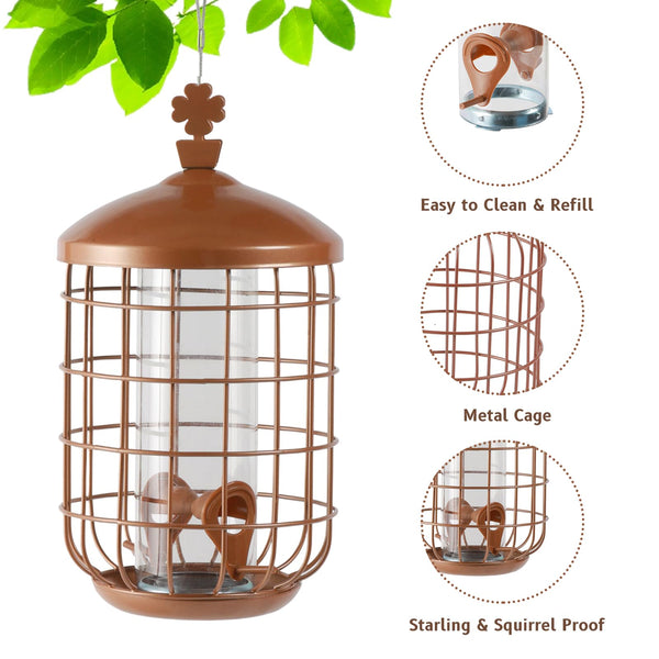 MIXXIDEA Metal Bird Feeders for Outdoors Hanging, Caged Tube Bird Feeder for Small Backyard Birds, Squirrel Proof Wild Bird Seed Feeders, Attracting Birds in Your Lawn, Garden,Green