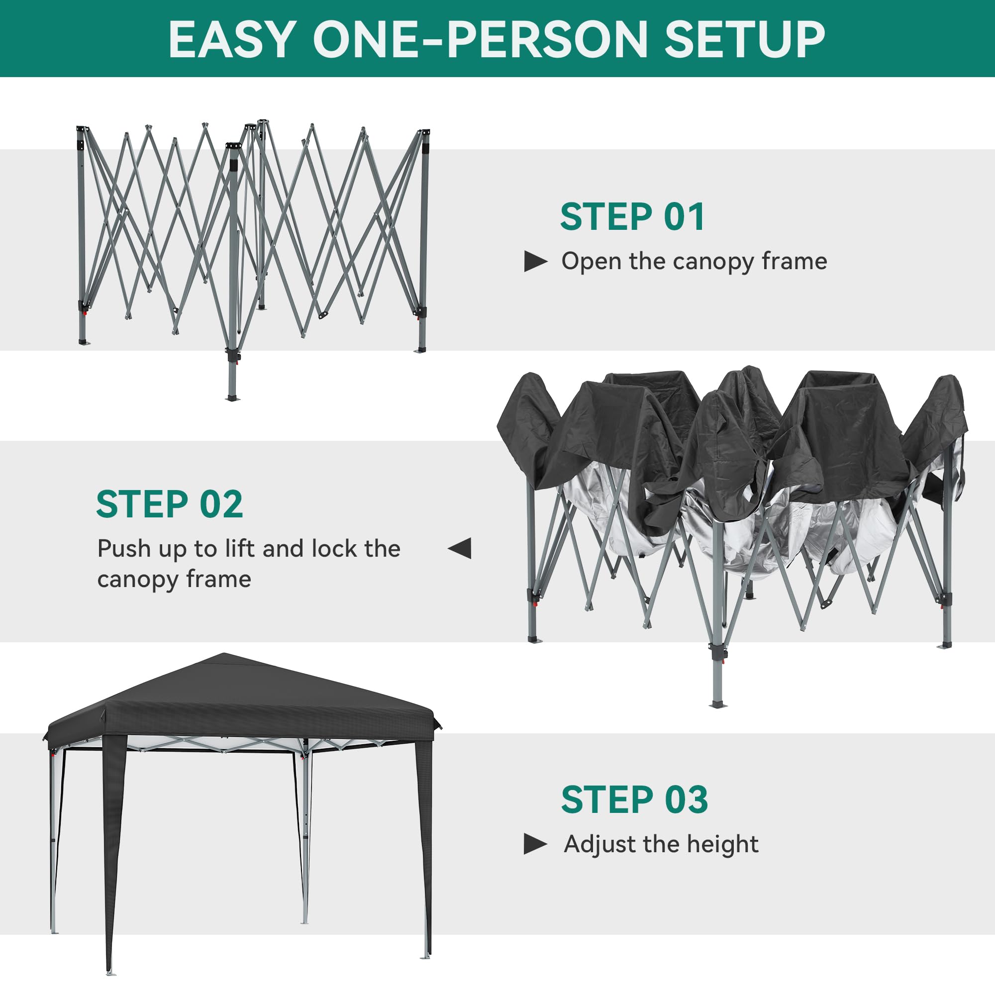 YITAHOME 3x3Meter Instant Heavy Duty Pop Up Gazebo, Folding Garden Camping Party Tent Canopy Marquee with Roller Bag