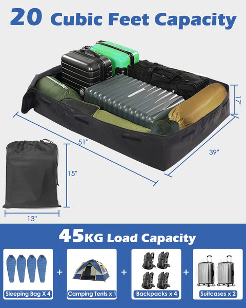 Zacro Car Roof Bag 425 Litres 15 Cubic Feet Cargo Bag, Foldable and Waterproof Car Top Carrier, Straps for Any Car with Roof Rack or No Rails