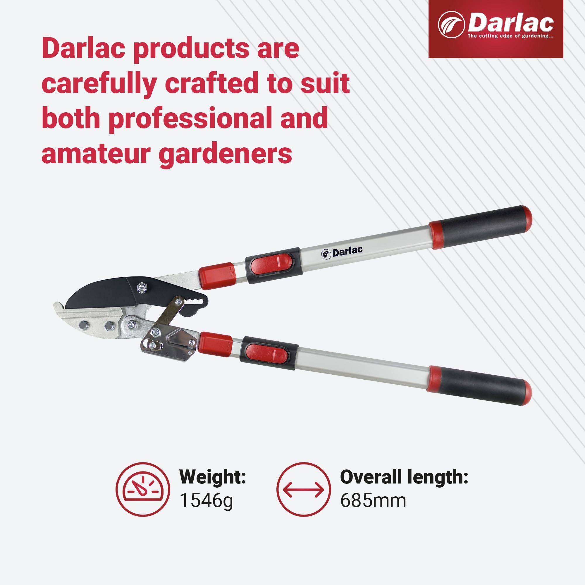 Darlac Telescopic Ratchet Lopper – Recommended by Professionals – Extendable Handles – Powerful Ratchet Action – 50mm Cut Capacity – Ideal for Gardeners with Dexterity Issues - SK5 Carbon Steel Blade