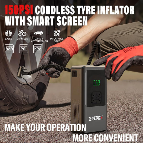 GREPRO 5-in-1 Jump Starter Power Pack with 150PSI Air Compressor (Up to 10.0L Gas,8.0L Diesel), Car Jump Starter for 12V Vehicle, 3000A Jump Pack with Digital Display, LED Flashlight