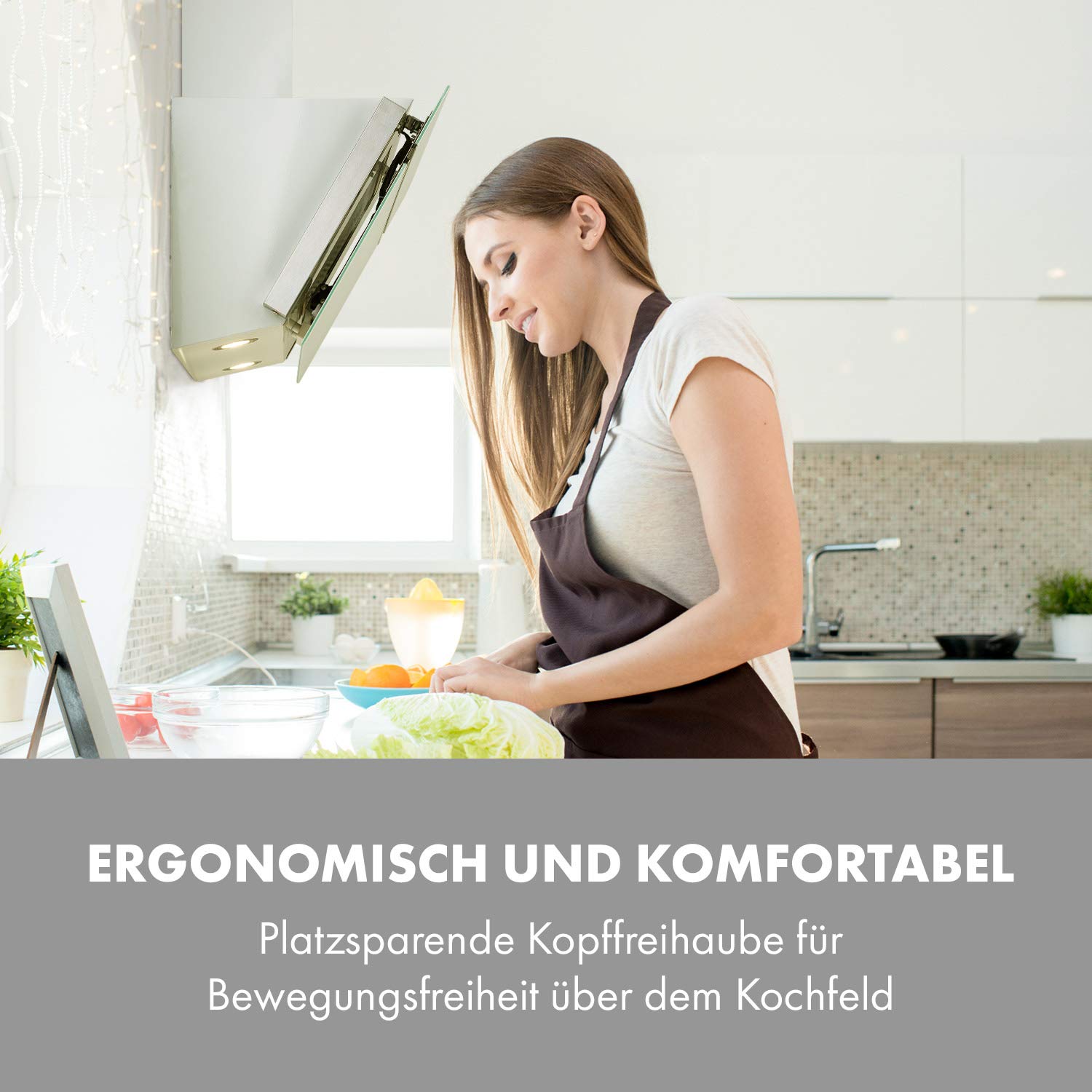 Klarstein Alina 90 Angled Cooker Hood - 600m³/h Air Flow, Touch Panel, LED Backlighting, Quiet 63dB, Energy Class A, 90cm Extractor Hood, Black