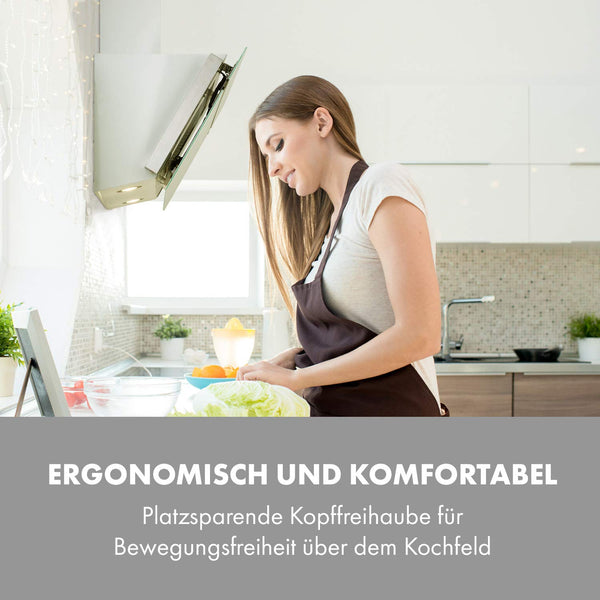 Klarstein Alina 90 Angled Cooker Hood - 600m³/h Air Flow, Touch Panel, LED Backlighting, Quiet 63dB, Energy Class A, 90cm Extractor Hood, Black