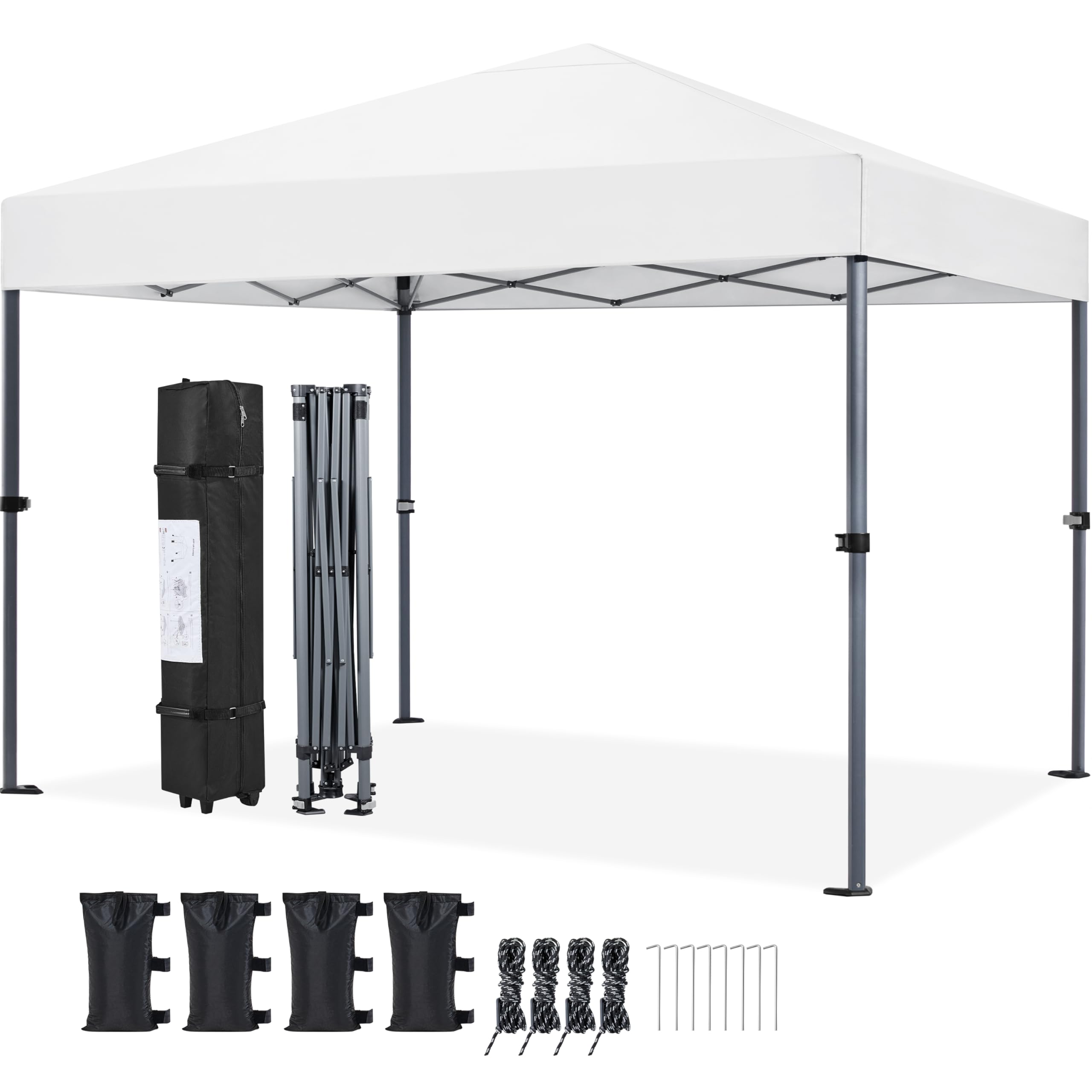 Yaheetech Pop Up Gazebo, 3x3m Easy One Person Setup Instant Shelter, Waterproof Garden Patio Canopy with 4 Sandbags, 4 Ropes & 8 Stakes, Wheeled Bag, Steel Frame, Adjustable Height - Beige
