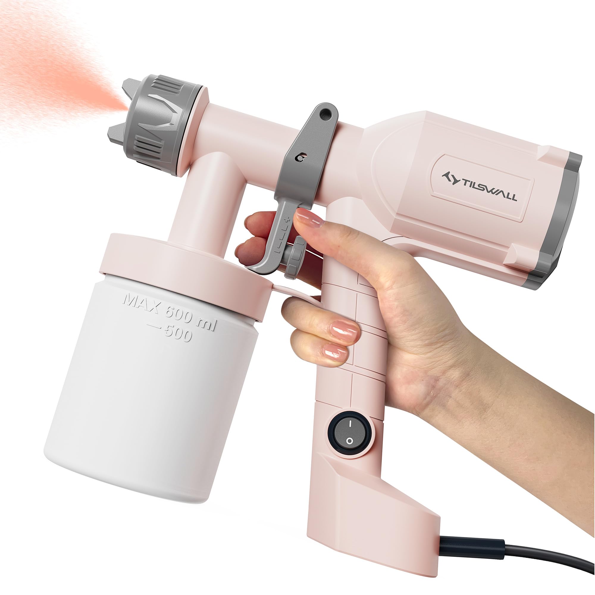 Tilswall Paint Sprayer, Ultra-Light Electric Paint Spray Gun with 600ml Detachable Cup, 2 Nozzles & 3 Patterns - Perfect for Fences, Sheds, Walls, Ceilings, Furniture, Cabinets, Garden & DIY, White