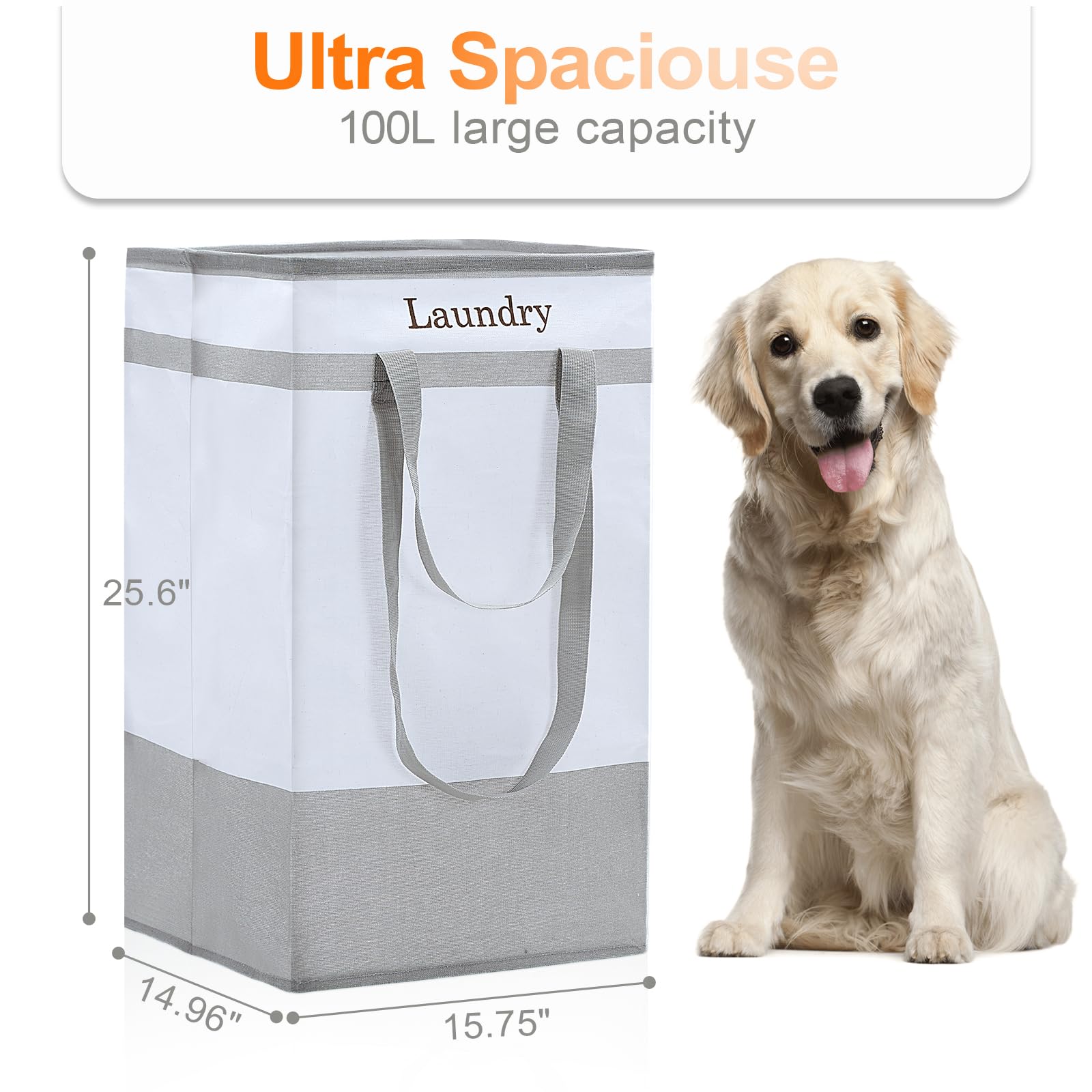 ROSOS Collapsible Foldable Hamper - Extended Double Handle, 80 L Laundry Basket for Bedroom Bathroom Dorm Storage - 1 Pack, Black