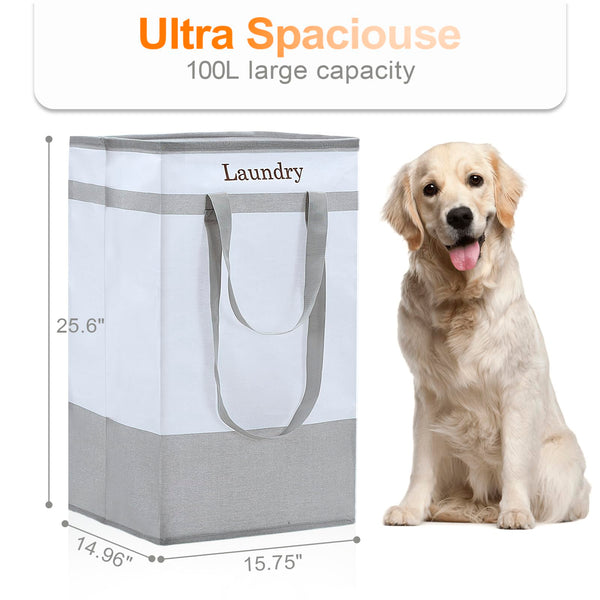 ROSOS Collapsible Foldable Hamper - Extended Double Handle, 80 L Laundry Basket for Bedroom Bathroom Dorm Storage - 1 Pack, Black