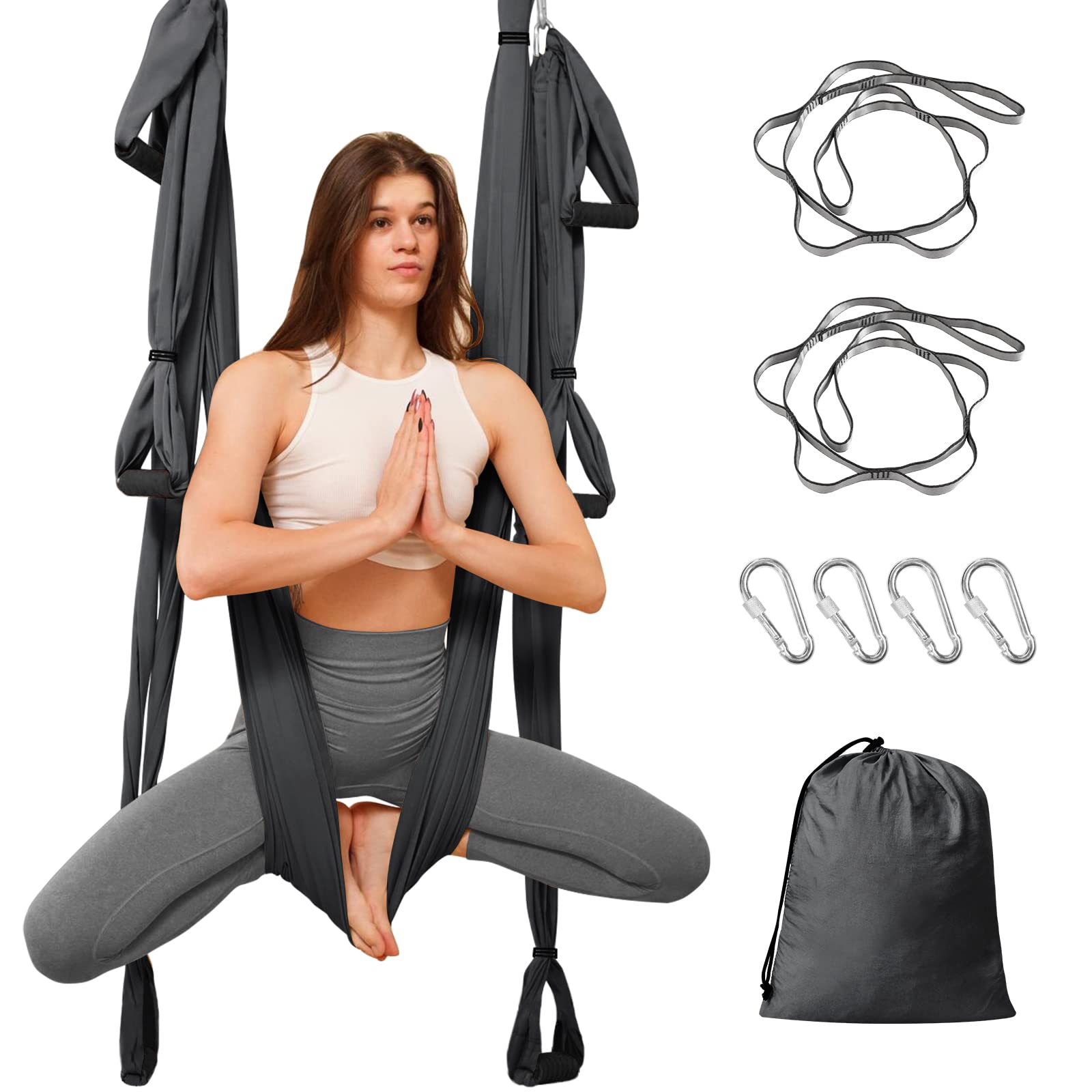 Leogreen Aerial Yoga Swing Set, Aerial Yoga Hammock Trapeze, Flying Antigravity Yoga, Max Load 660lb, for Inversion Exercise Pilates Gymnastics (Dark