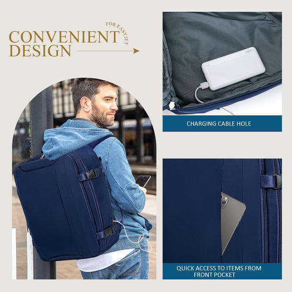 Cabin Bag 45x36x20 for New Easyjet, Underseat Cabin Luggage Bags Carry on Travel Backpack Cabin Size for Airplanes, 30L Hand Luggage Suitcase Water Resistant Laptop Backpacks Black