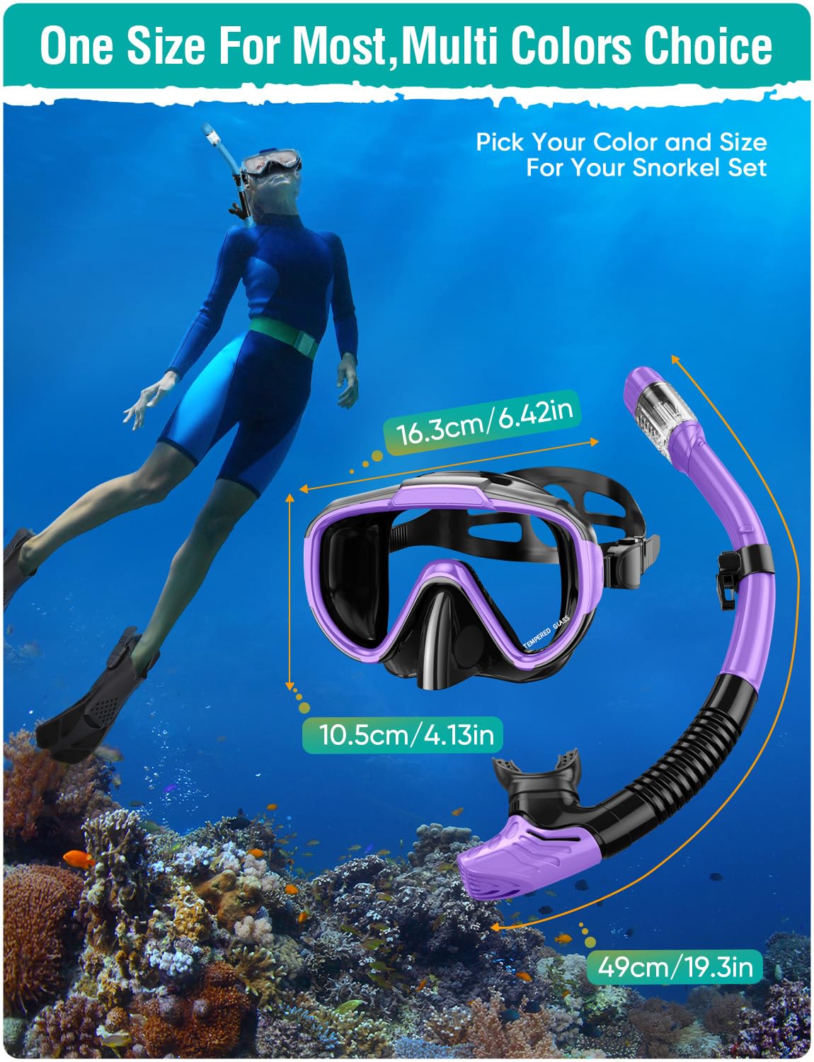Lealinga Snorkel Set Adults Snorkel Mask Anti-Fog Panoramic View Diving Mask Dry Top Snorkel Kit with Travel Bag Diving Set for Snorkeling Scuba Diving Swimming Travel