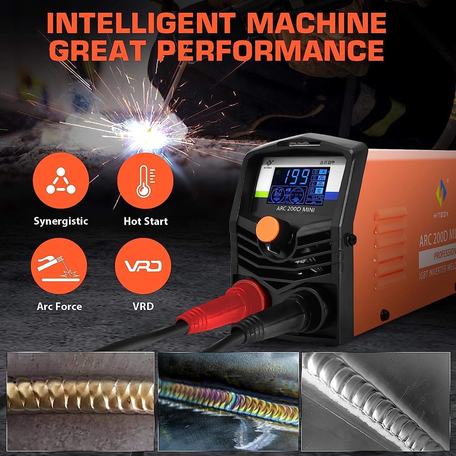 HITBOX 160A Stick Welder, 2 in 1 Lift TIG MMA ARC Welding Machine, 240V Portable Welder with Arc Force, Hot Start, Anti-Stick, LCD Digital Display, IGBT Inverter Welder for Home and Professional Use