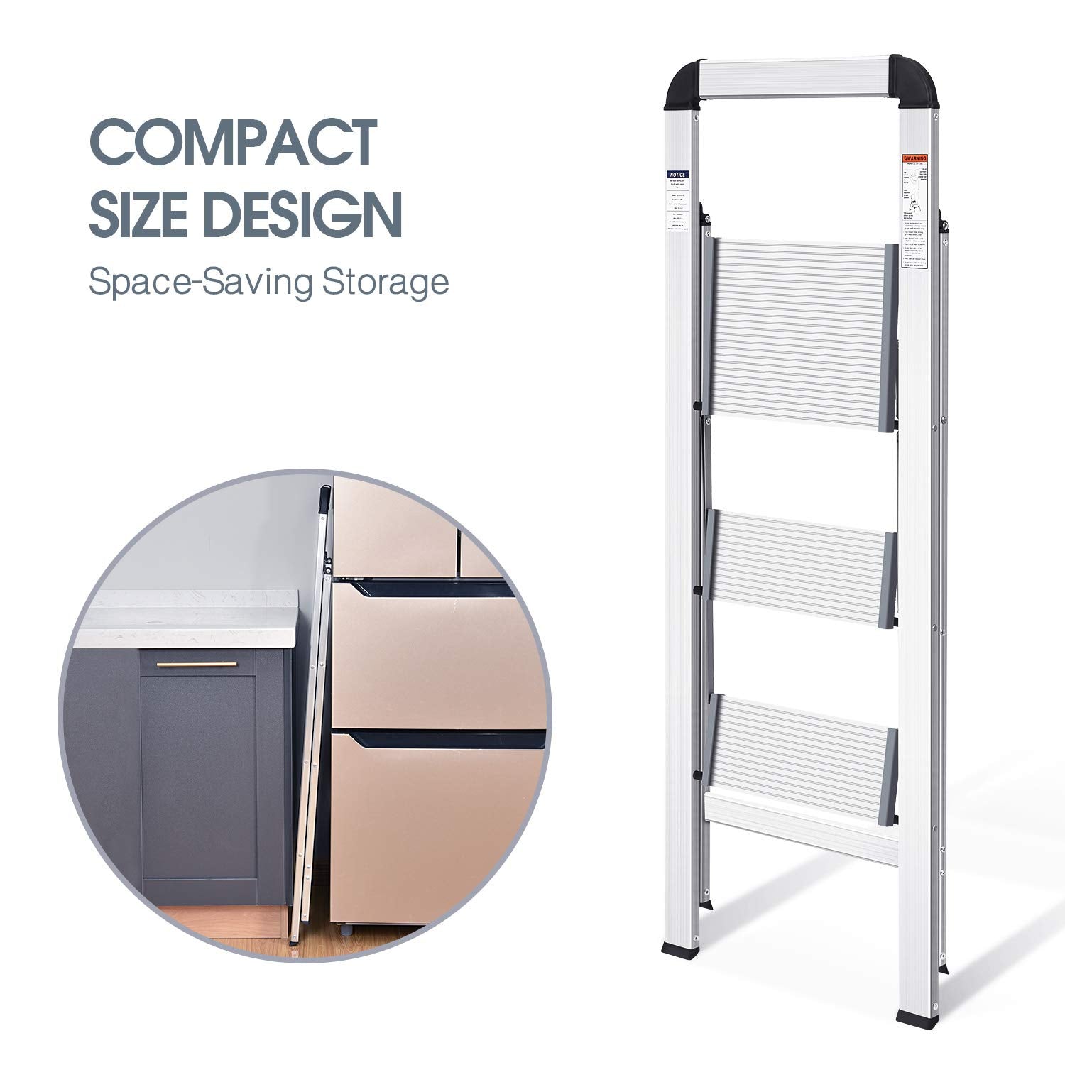 KINGRACK 2 Step Ladder with Handrail, Non-Slip Household Ladder with Folding Safety, Aluminium Folding Step Stool, Maximum Load 150 kg, Black