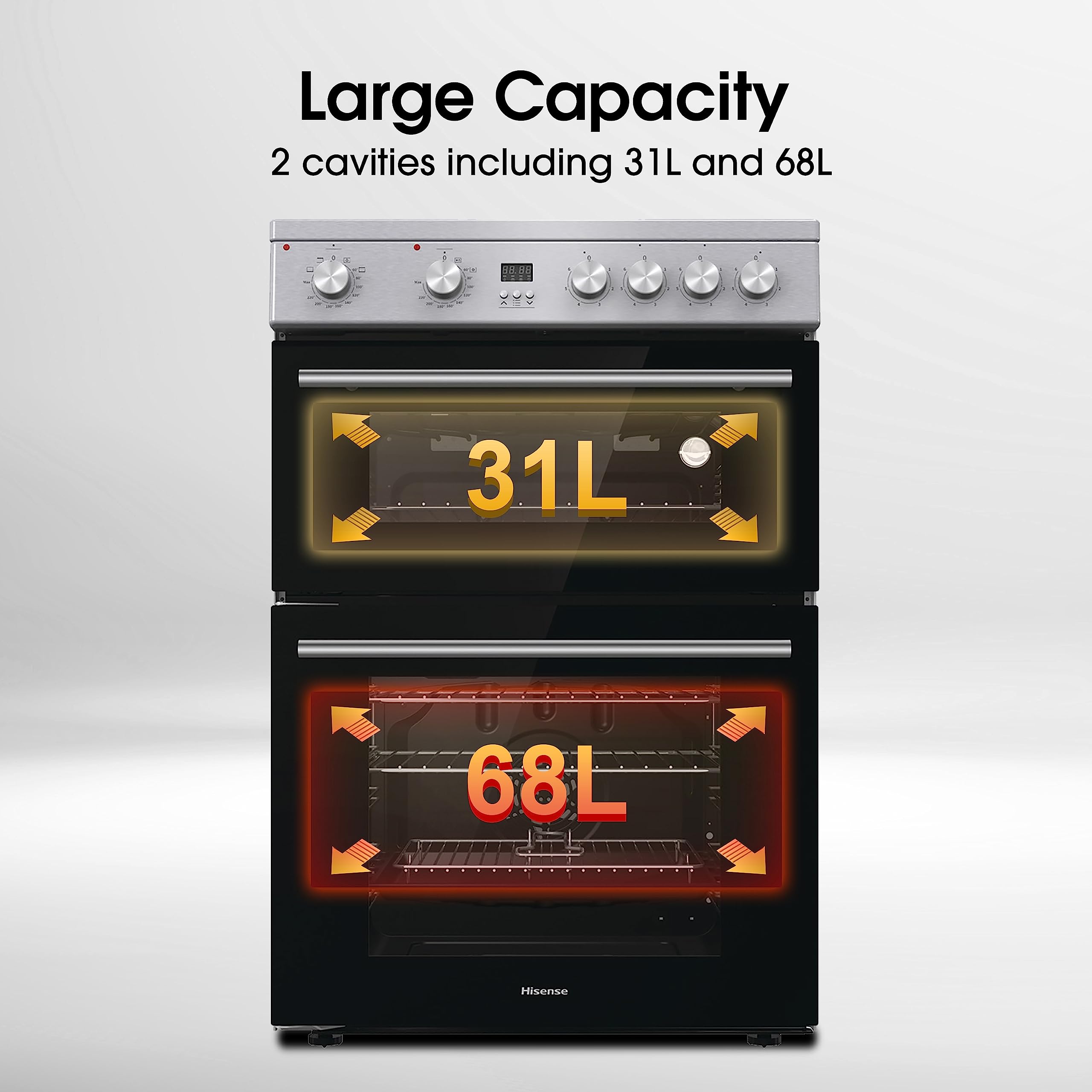 Hisense HDE3211BBUK 60cm Electric Cooker with Ceramic Hob-Black , A Rated Double Oven