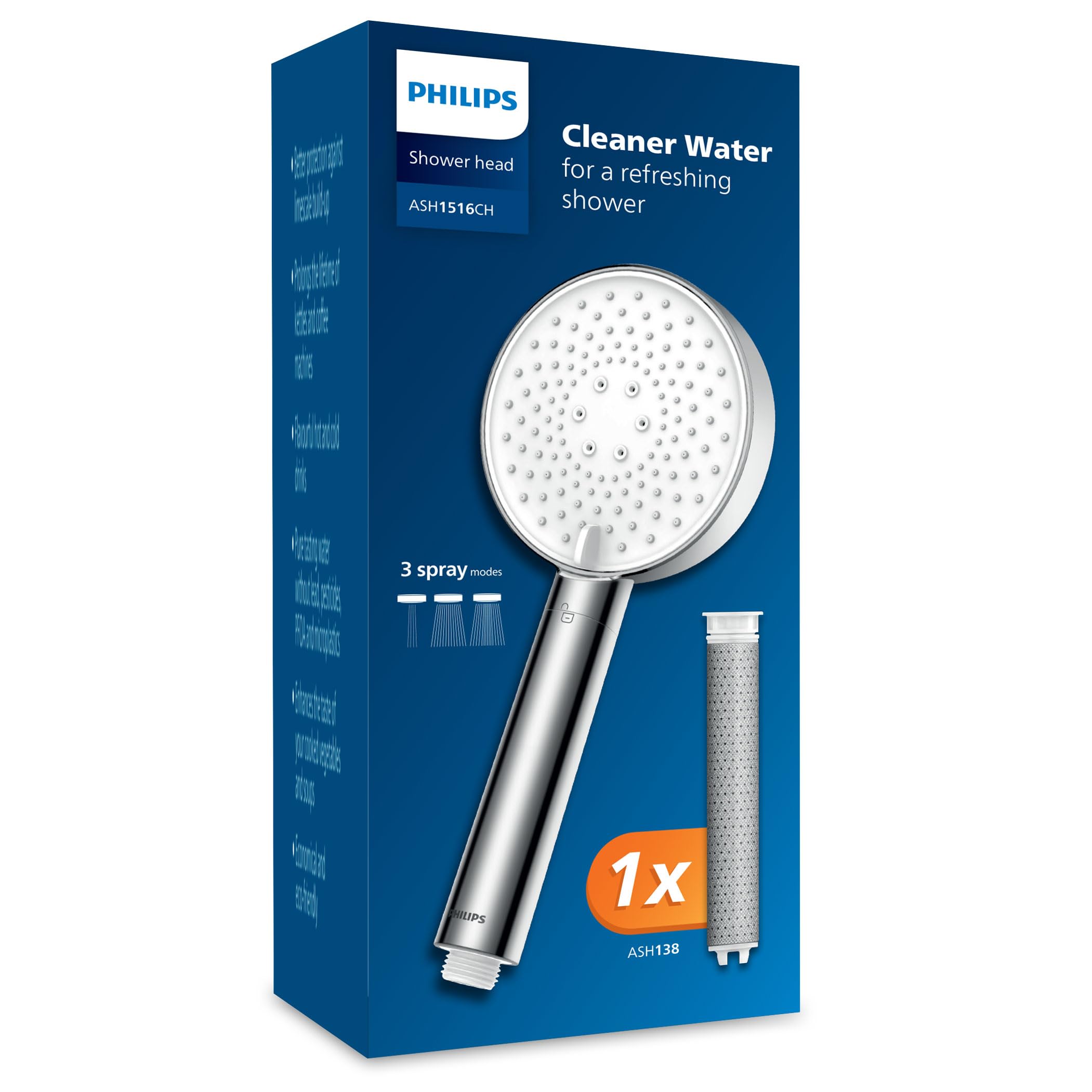 Philips Showerhead with Filter Effectively removes Chlorine and Other coarse Particles, Three Spray Modes, Pressure-Enhancing Design, 1-Month Filtration Capacity