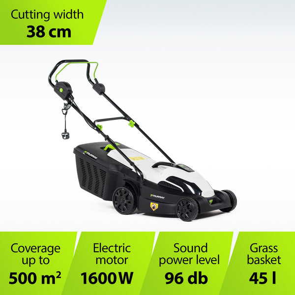 Murray Corded Electric Lawnmower 2-in-1 - Compact Lawn Mower 1200W/32cm with Grass Box 27L for Small Lawns - Ergonomic Soft Grip for Easy Grass Cutting, Overload Protection