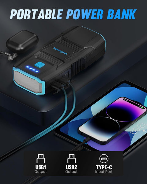 Jump Starter Portable Pack HEMINGSON 2000A Peak Battery Jump Starter Portable 12V Jump Box for Vehicles 7.0L Gas and 5.5L Diesel Engines with 4 Modes LED Lights and Jumper Cable