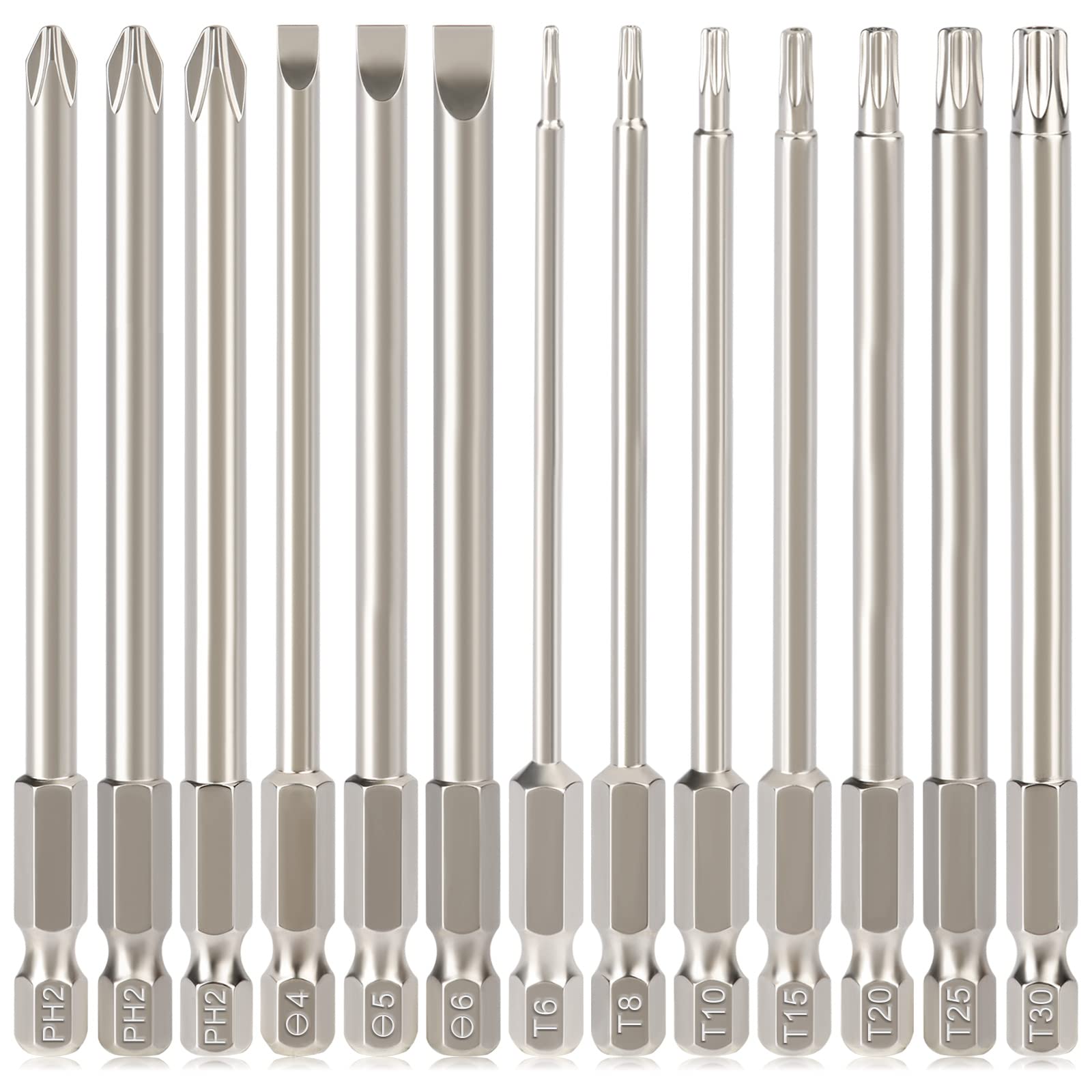 Hakkin 12PC Screwdriver Bits Set - S2 Steel, Magnetic, 3 Inch Slotted & Phillips, 1/4" Hex Shank for Power Screwdriver, Drill, Impact Driver