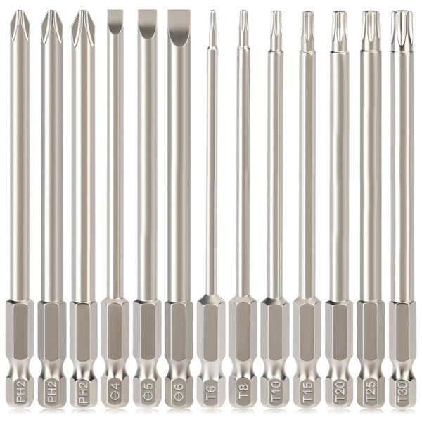 Hakkin 12PC Screwdriver Bits Set - S2 Steel, Magnetic, 3 Inch Slotted & Phillips, 1/4" Hex Shank for Power Screwdriver, Drill, Impact Driver