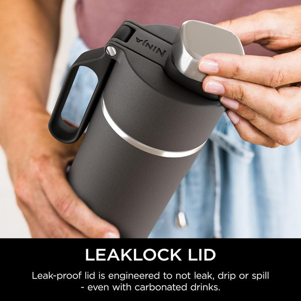 Ninja Thirsti Water Bottle and Flask 709 ML With Leak-Proof Lid, Designed For Carbonated, Hot & Cold Drinks, Ideal For Travel & Sports, Triple Insulated, Stainless Steel Bottle, Black, DW2401EUUKBK