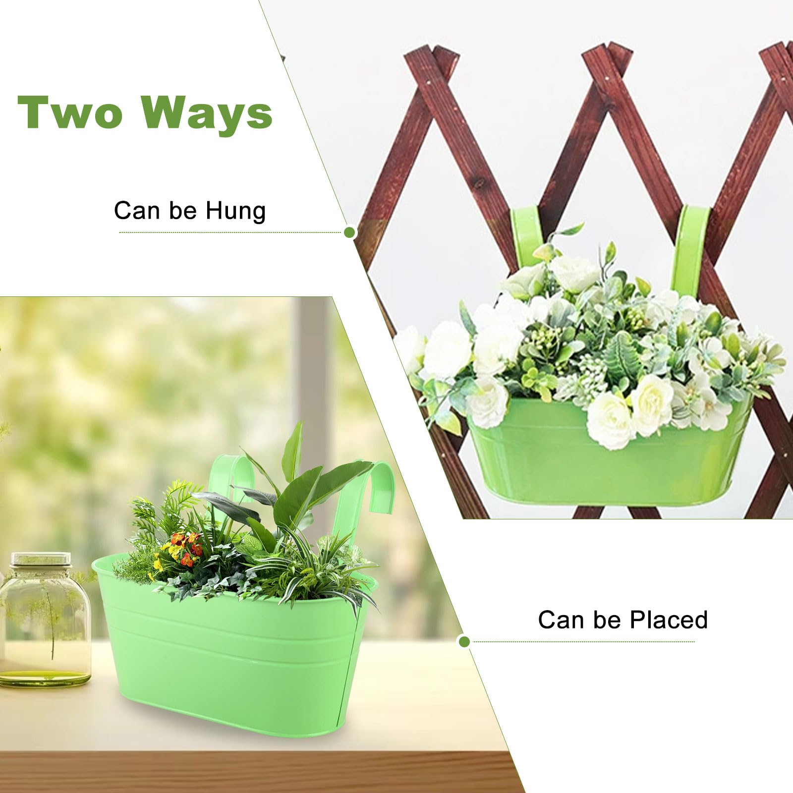 APACALI 8 Pack Hanging Plant Pot, 27cm Balcony Planters for Railing, Over Fence Planters with Detachable Hooks, Hanging Planters Outdoor, Hanging