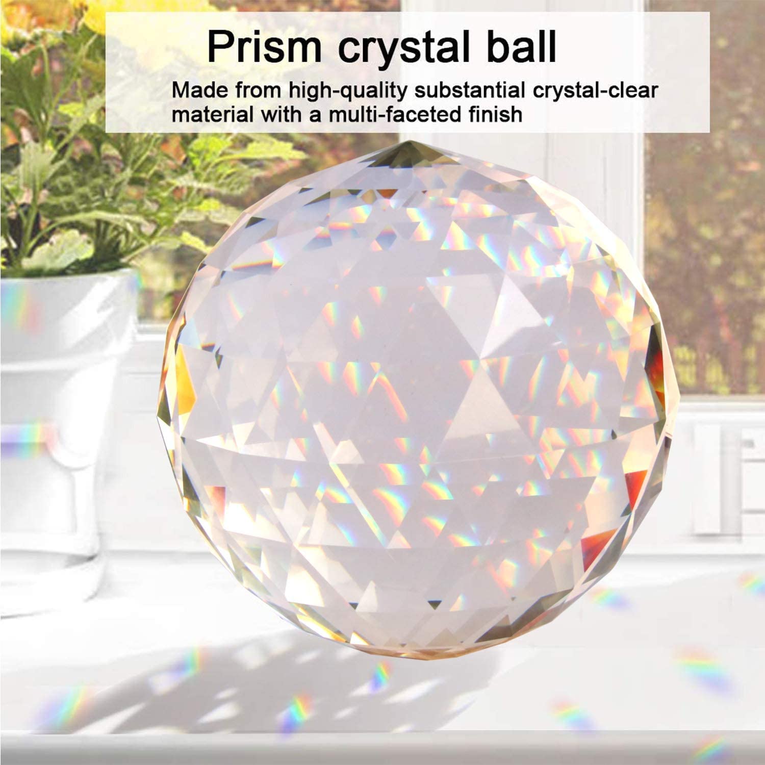Clear Glass Crystal Ball Prism Suncatcher Rainbow Maker, Sphere Faceted Gazing Ball for Window, Feng Shui, Home Office Garden Decoration