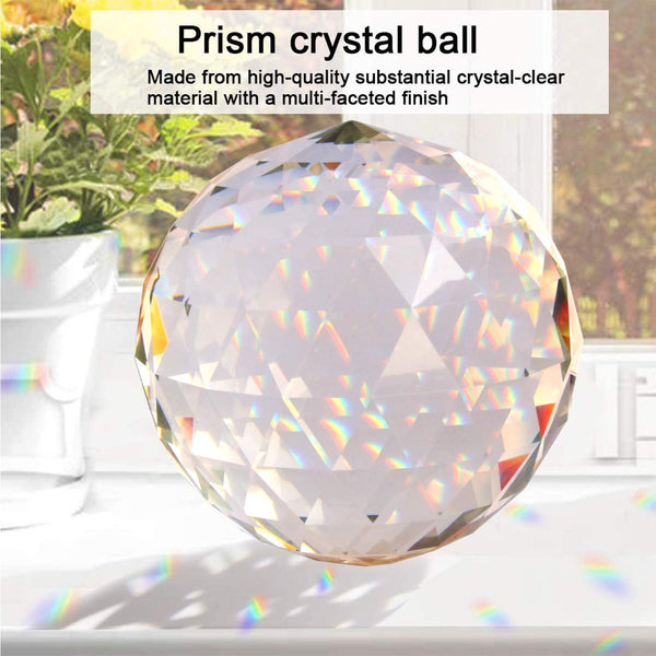 Clear Glass Crystal Ball Prism Suncatcher Rainbow Maker, Sphere Faceted Gazing Ball for Window, Feng Shui, Home Office Garden Decoration