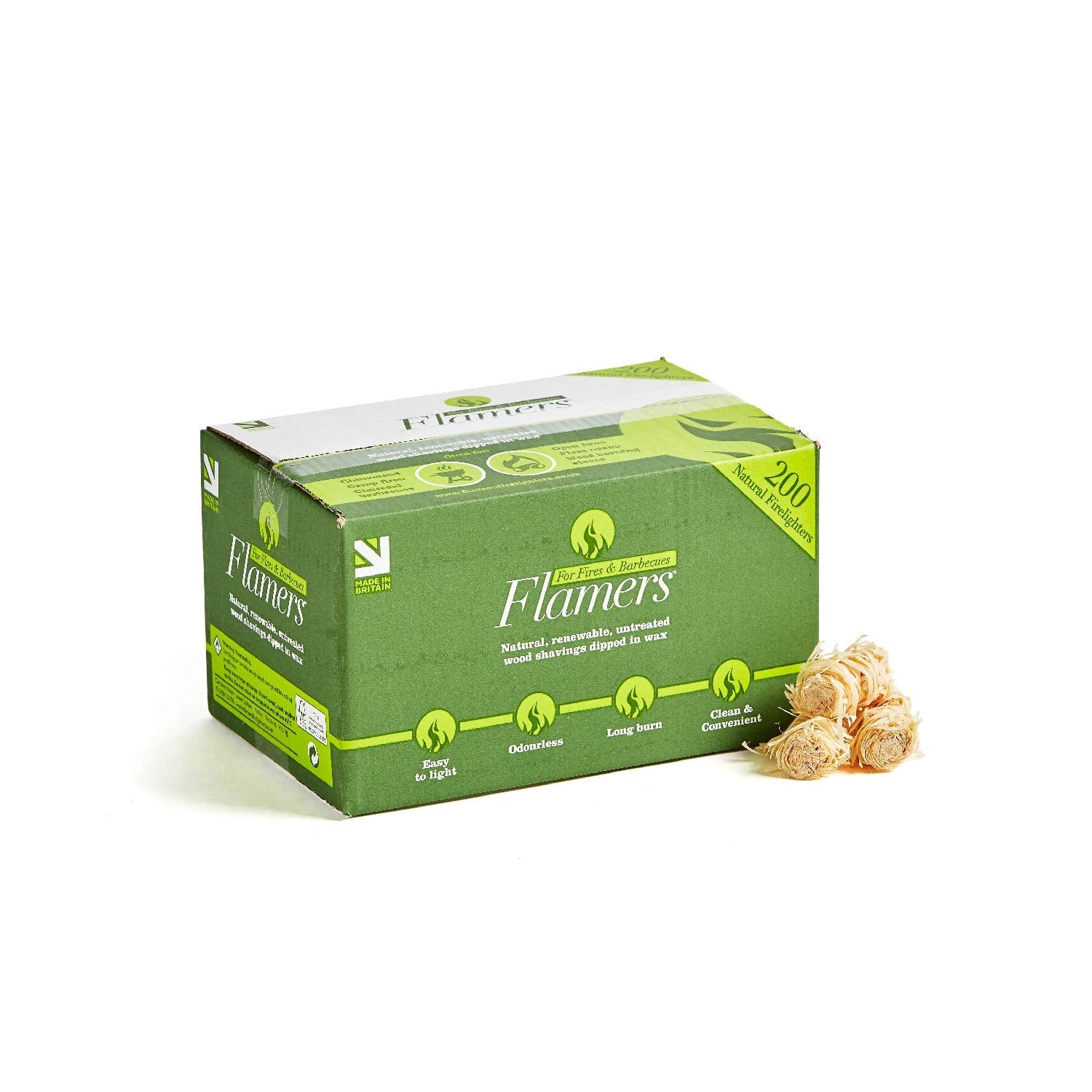 4 x 200 Flamers Natural Fire Lighters for Wood Burner Firepit Bbq Pizza Oven Fireplace Chimenea Barbecue Fire Starter - Firestarter for Kiln Dried