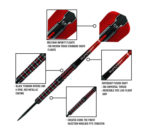 Harrows Wolfram Infinity Steel Tip Tungsten Darts Set 21g, 22g, 23g & 24g - Includes Supergrip Fusion Shafts & Prime Wolfram Infinity Flights (21g)