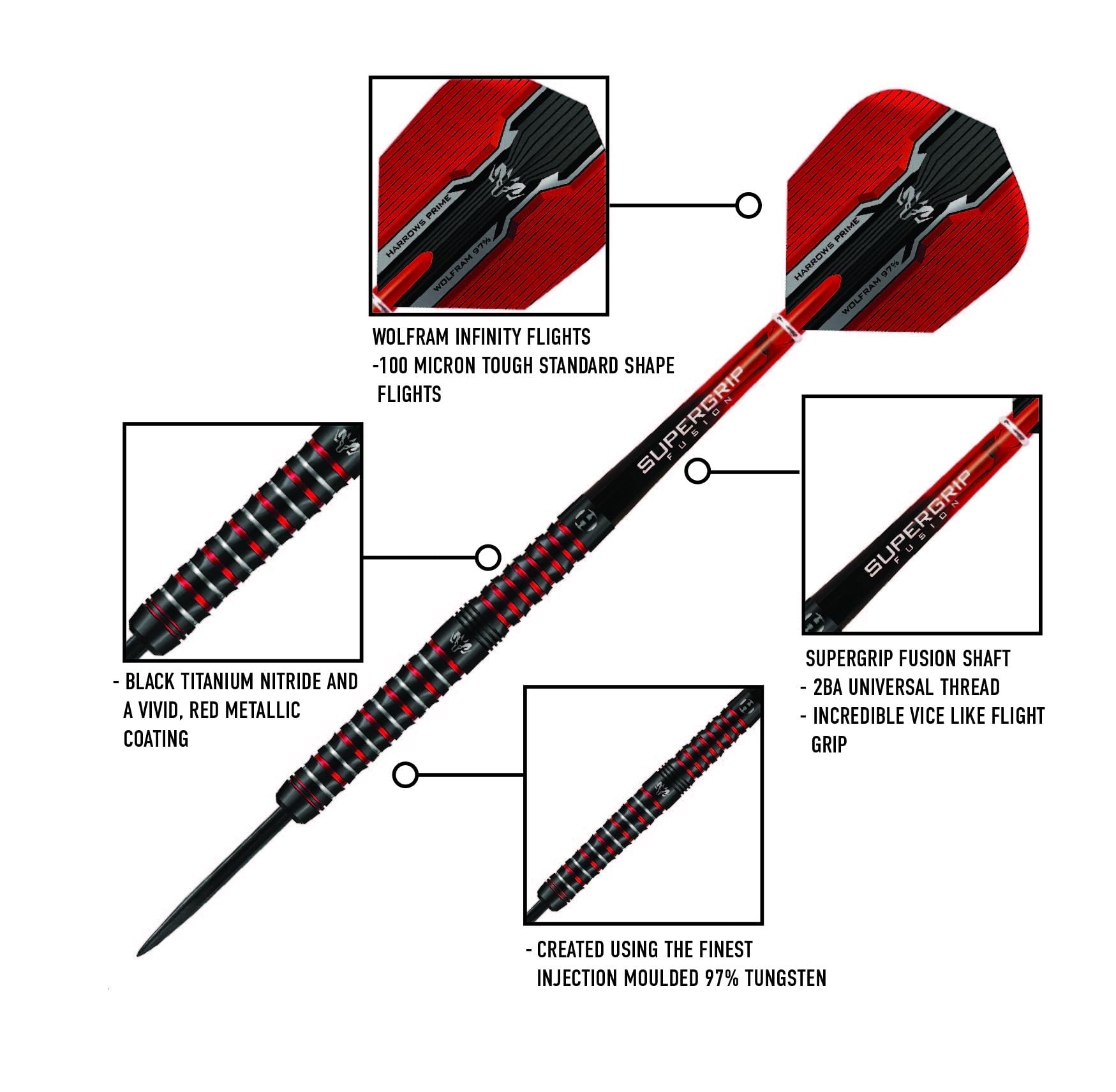 Harrows Wolfram Infinity Steel Tip Tungsten Darts Set 21g, 22g, 23g & 24g - Includes Supergrip Fusion Shafts & Prime Wolfram Infinity Flights (23)
