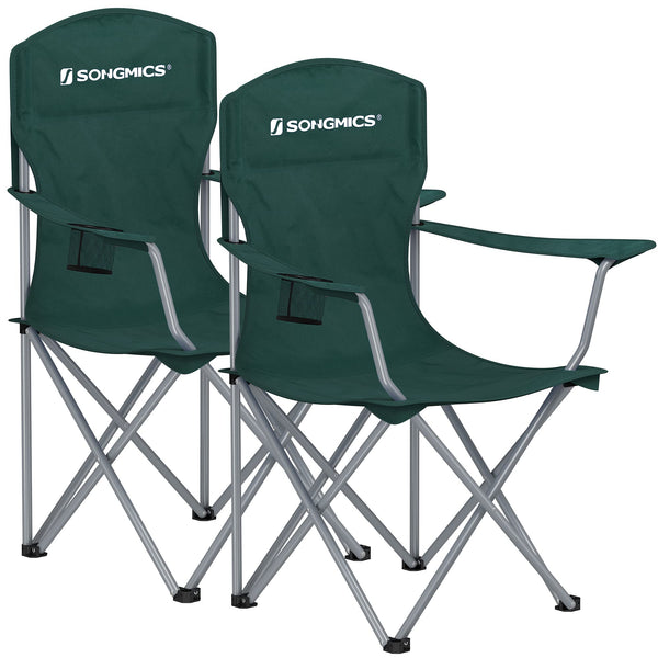 SONGMICS Set of 2 Folding Chairs, Camping Chairs, Comfortable Heavy Duty Structure, Max. Load 150 kg, with Drink Holder, Outdoor Chair